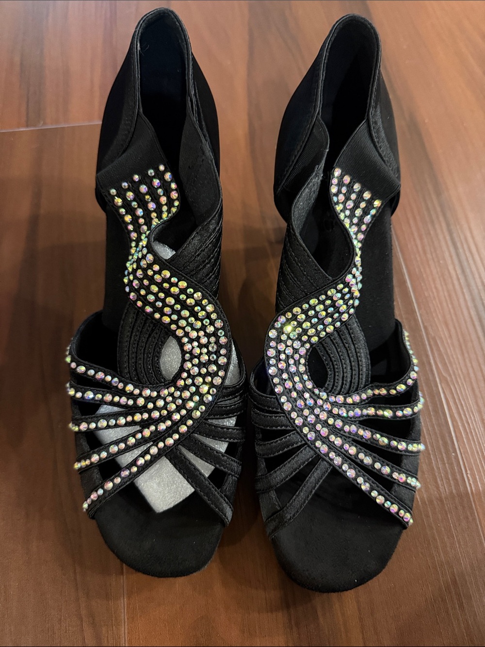 Dance Class Black Heels with Iridescent Crystal Accents